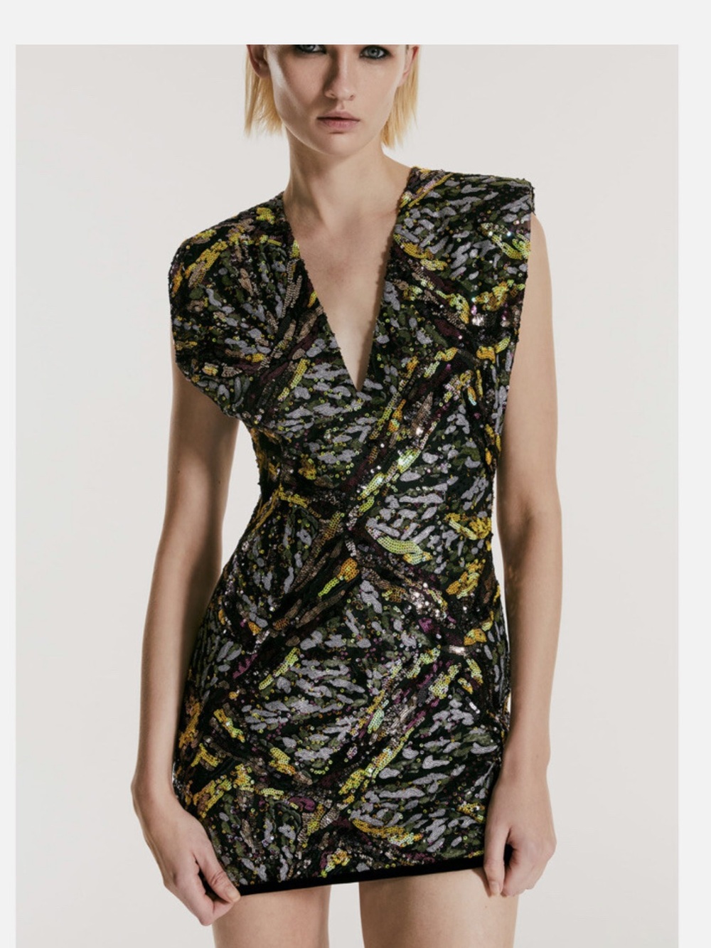 Zara Black Sequined Mini Dress with Yellow and Purple Details
